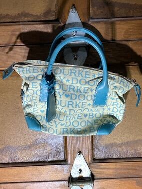 Dooney & Bourke Min Doctor Satchel Turquoise and Cream Logo Bag